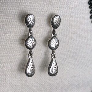 Brighton Triple Drop Post Earrings Silver Plated Etched 1.5" L Vintage No Backs